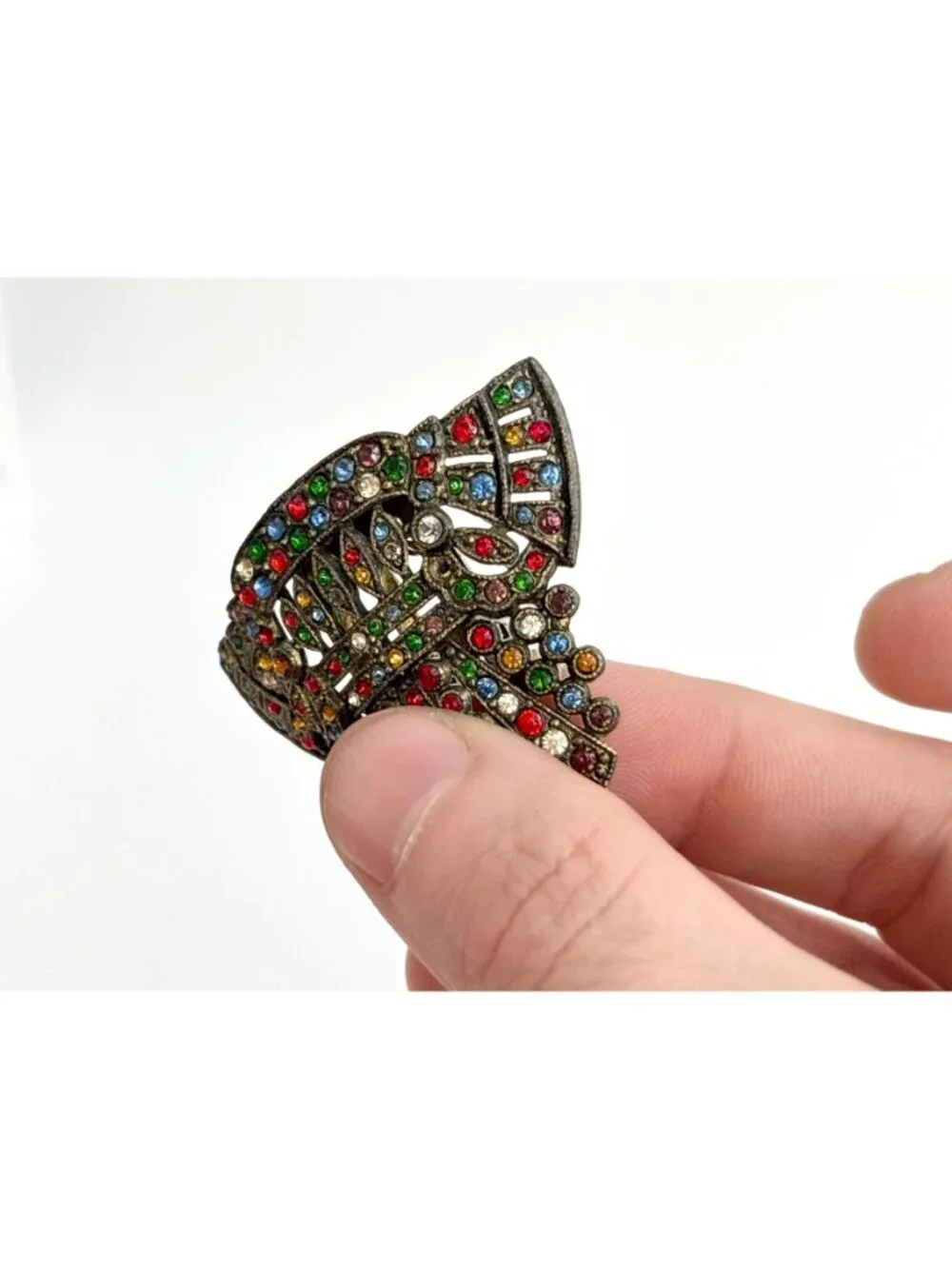 Art Deco Rainbow Fruit Salad Rhinestone Antique Vintage Dress Clip | Fur Clip